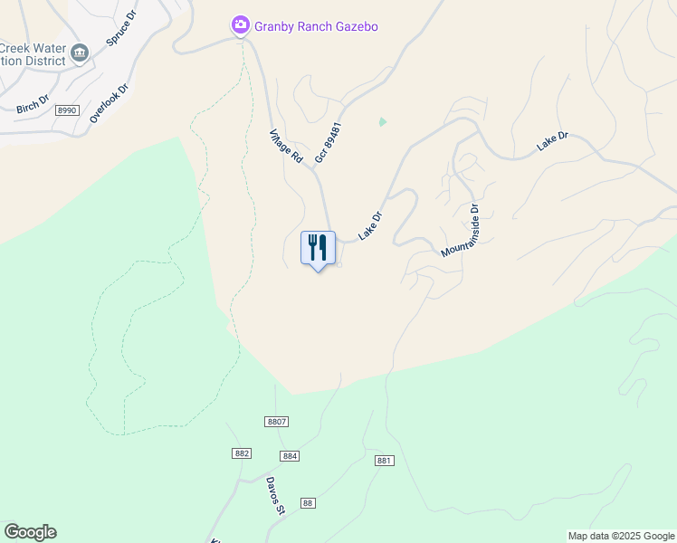 map of restaurants, bars, coffee shops, grocery stores, and more near 998 Village Road in Granby