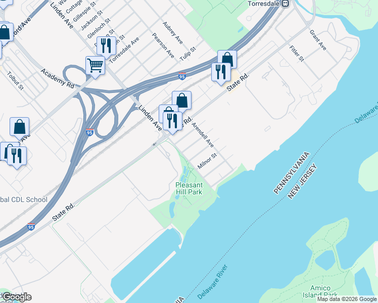 map of restaurants, bars, coffee shops, grocery stores, and more near 9228 Wissinoming Street in Philadelphia