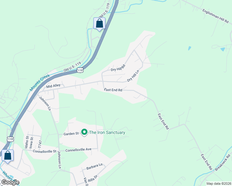map of restaurants, bars, coffee shops, grocery stores, and more near East End Road Exd in Connellsville