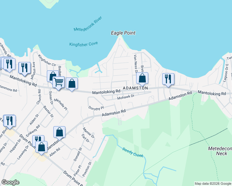 map of restaurants, bars, coffee shops, grocery stores, and more near 486 Woodpark Drive in Brick Township