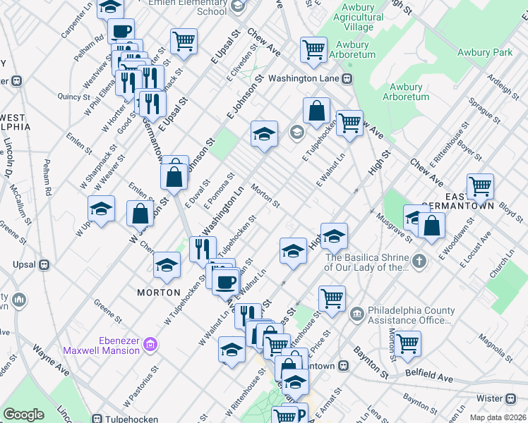 map of restaurants, bars, coffee shops, grocery stores, and more near in Philadelphia