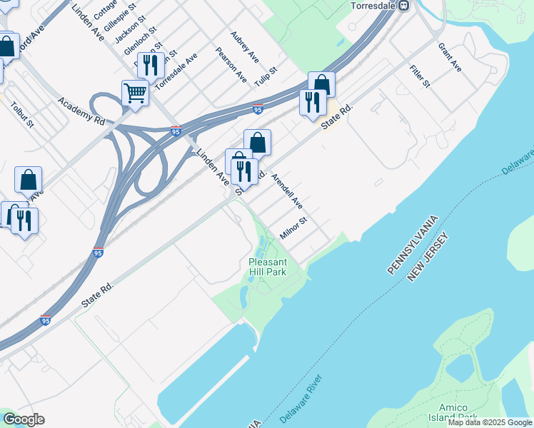 map of restaurants, bars, coffee shops, grocery stores, and more near 9209 Wissinoming Street in Philadelphia