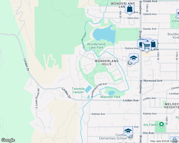 map of restaurants, bars, coffee shops, grocery stores, and more near 3885 Newport Lane in Boulder