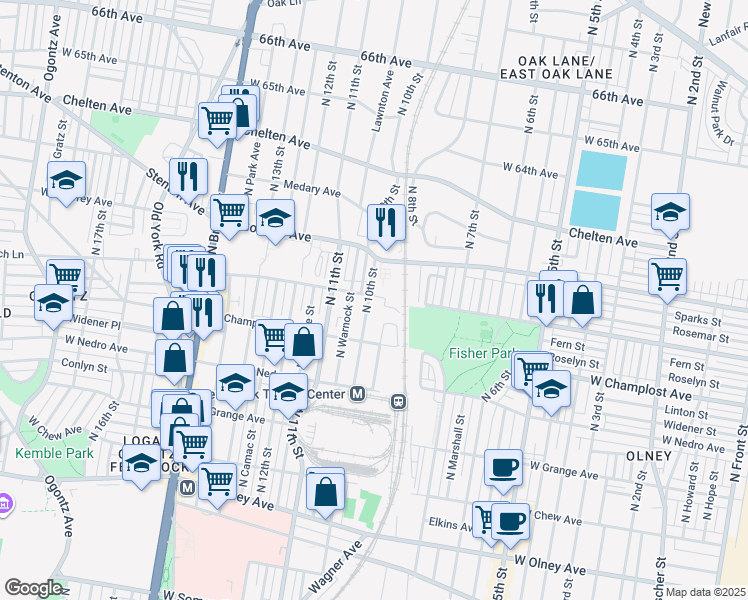 map of restaurants, bars, coffee shops, grocery stores, and more near in Philadelphia
