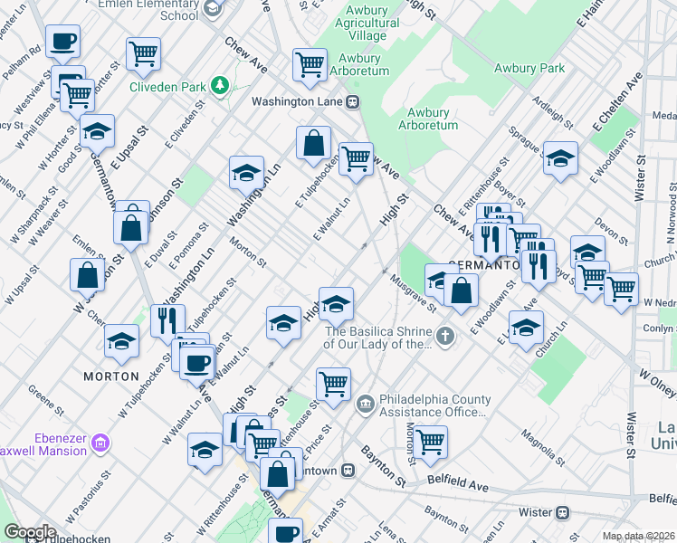 map of restaurants, bars, coffee shops, grocery stores, and more near 6029 Magnolia Street in Philadelphia