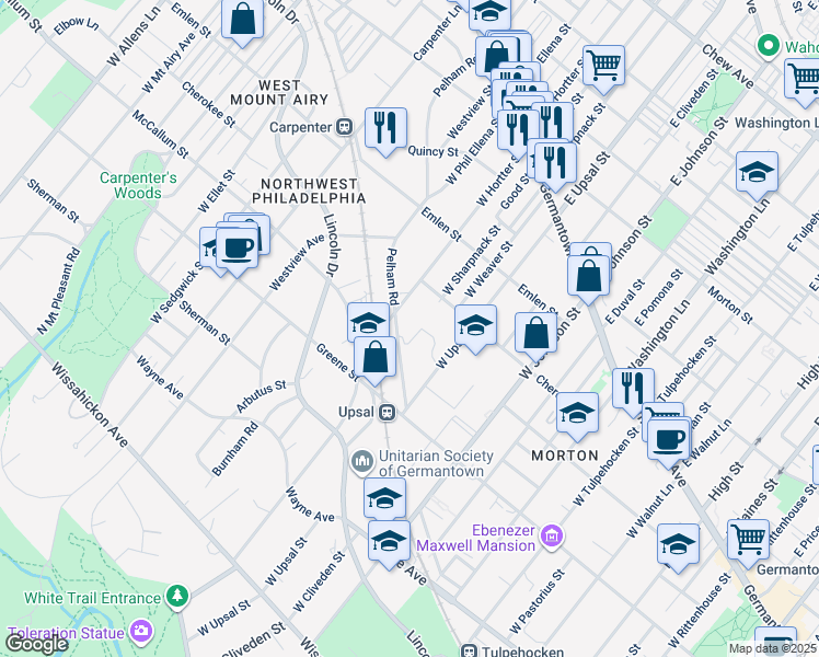 map of restaurants, bars, coffee shops, grocery stores, and more near 332 West Hortter Street in Philadelphia