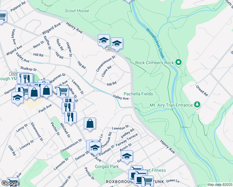 map of restaurants, bars, coffee shops, grocery stores, and more near 706 Livezey Lane in Philadelphia