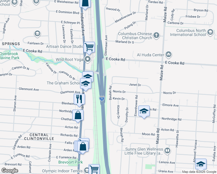 map of restaurants, bars, coffee shops, grocery stores, and more near 3963 Far Hills Drive in Columbus