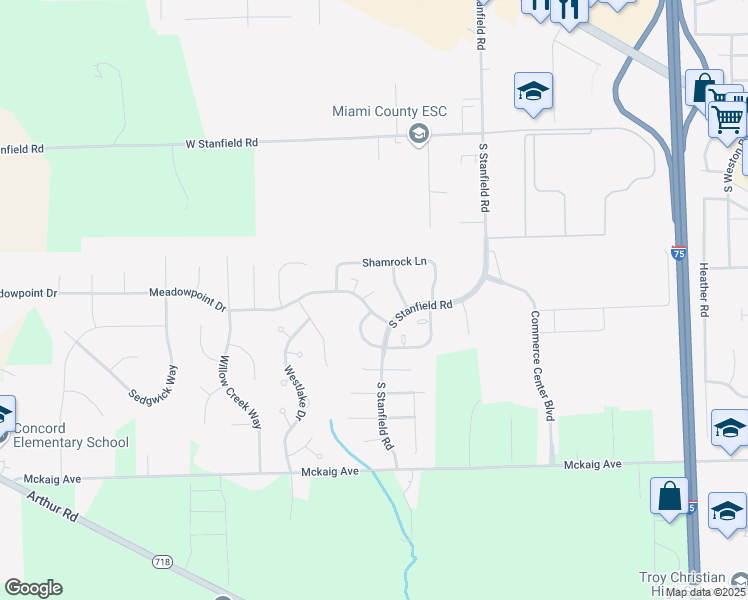 map of restaurants, bars, coffee shops, grocery stores, and more near 2230 Morning Glory Drive in Troy