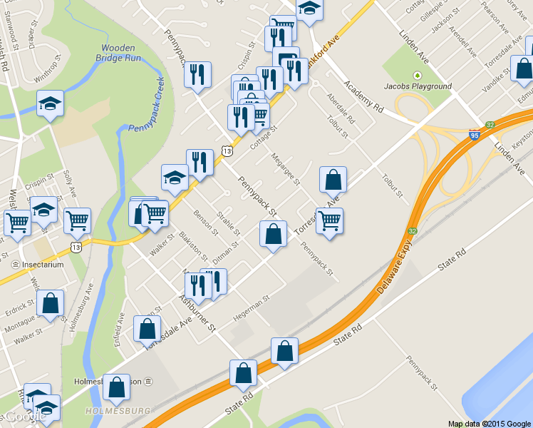 map of restaurants, bars, coffee shops, grocery stores, and more near 4546 Pennypack Street in Philadelphia