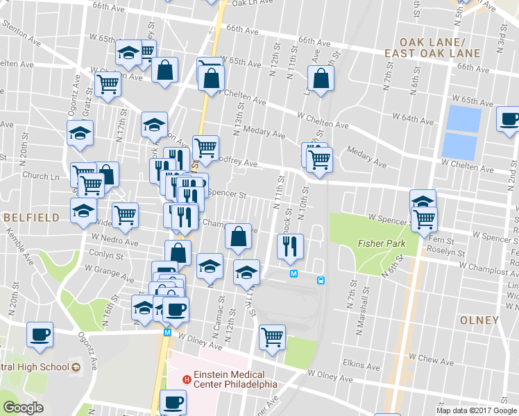 map of restaurants, bars, coffee shops, grocery stores, and more near 6044 North Marvine Street in Philadelphia