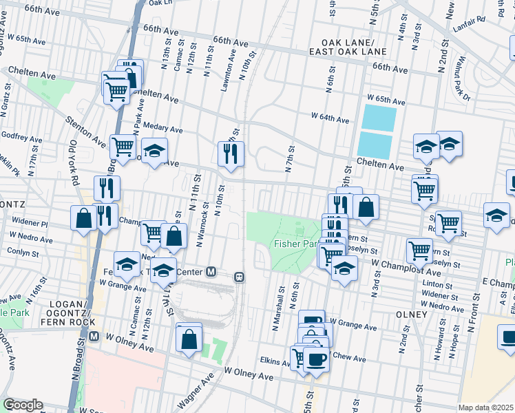 map of restaurants, bars, coffee shops, grocery stores, and more near 6117 N 8th St in Philadelphia