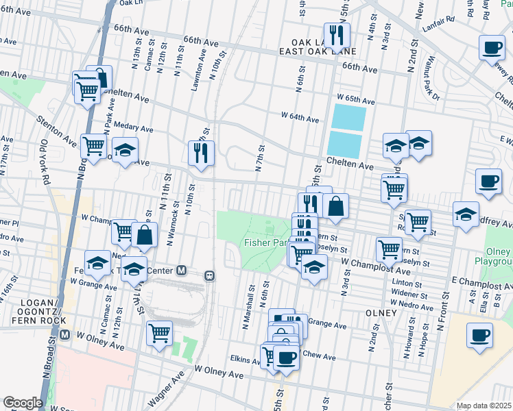 map of restaurants, bars, coffee shops, grocery stores, and more near 6115 North 7th Street in Philadelphia