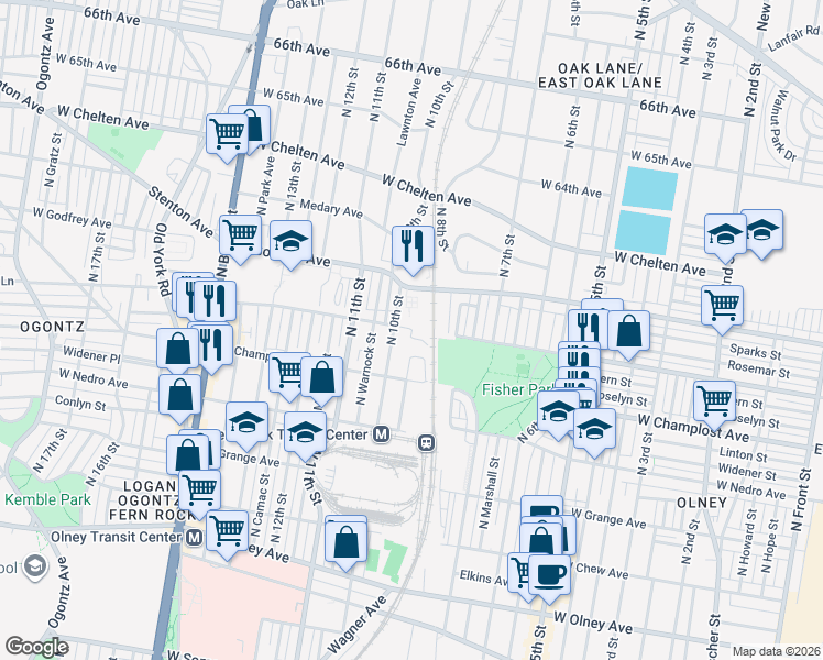 map of restaurants, bars, coffee shops, grocery stores, and more near 902 West Godfrey Avenue in Philadelphia