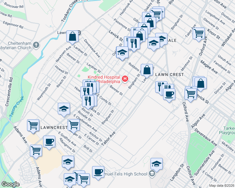 map of restaurants, bars, coffee shops, grocery stores, and more near 6119 Palmetto Street in Philadelphia