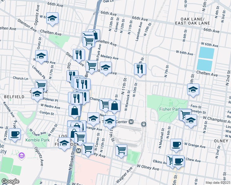 map of restaurants, bars, coffee shops, grocery stores, and more near 6044 North Marvine Street in Philadelphia