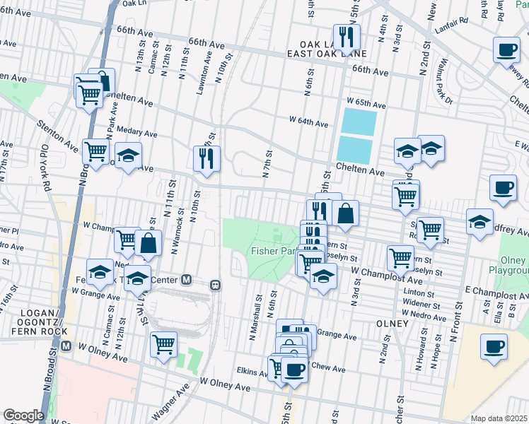map of restaurants, bars, coffee shops, grocery stores, and more near 6115 North 7th Street in Philadelphia