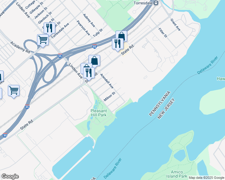 map of restaurants, bars, coffee shops, grocery stores, and more near 5120 Arendell Avenue in Philadelphia