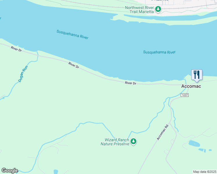 map of restaurants, bars, coffee shops, grocery stores, and more near 6114 River Drive in York