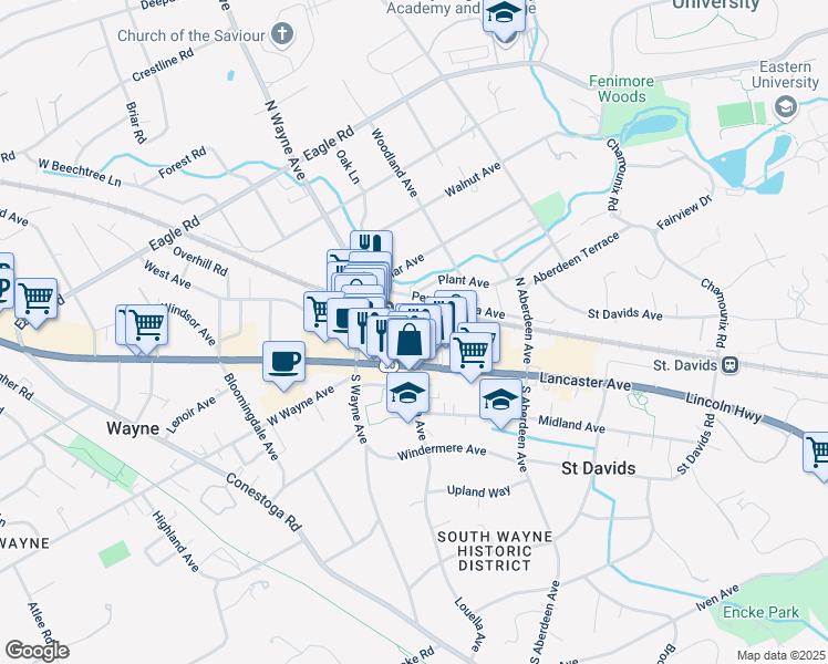 map of restaurants, bars, coffee shops, grocery stores, and more near in Wayne
