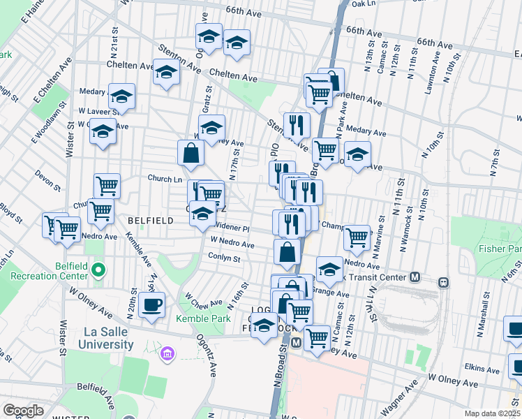 map of restaurants, bars, coffee shops, grocery stores, and more near 1541 West Champlost Street in Philadelphia