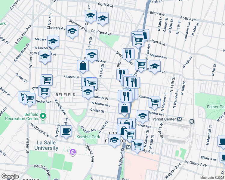 map of restaurants, bars, coffee shops, grocery stores, and more near 1543 West Champlost Street in Philadelphia