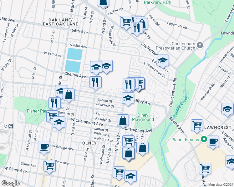 map of restaurants, bars, coffee shops, grocery stores, and more near 6213 North Howard Street in Philadelphia