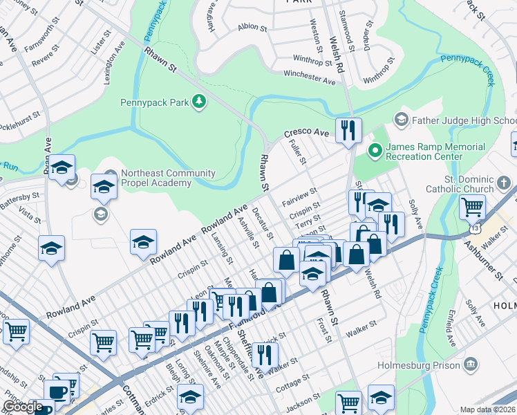map of restaurants, bars, coffee shops, grocery stores, and more near in Philadelphia
