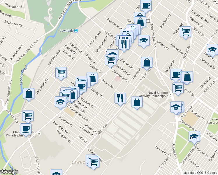 map of restaurants, bars, coffee shops, grocery stores, and more near 6119 Palmetto Street in Philadelphia