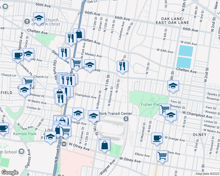 map of restaurants, bars, coffee shops, grocery stores, and more near 6108 North 11th Street in Philadelphia