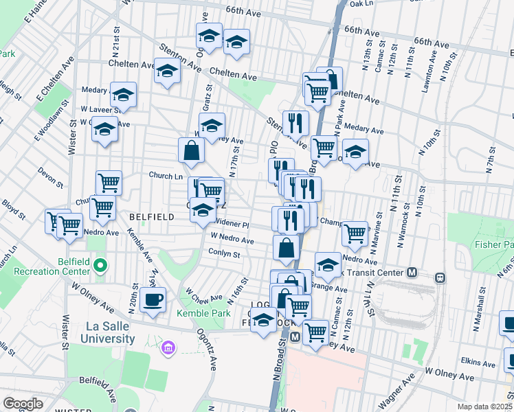 map of restaurants, bars, coffee shops, grocery stores, and more near 1547 West Champlost Avenue in Philadelphia