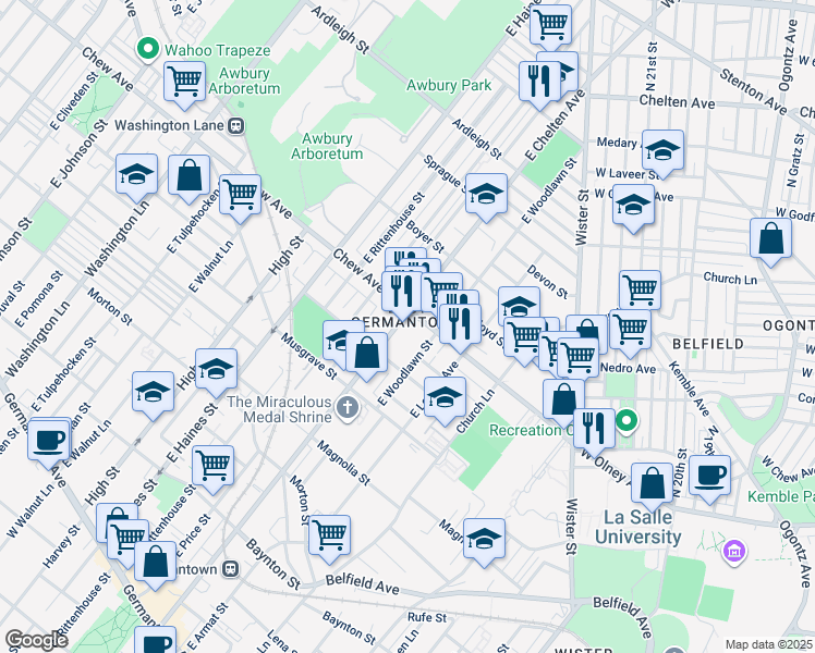 map of restaurants, bars, coffee shops, grocery stores, and more near in Philadelphia