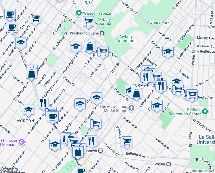 map of restaurants, bars, coffee shops, grocery stores, and more near 526 High Street in Philadelphia