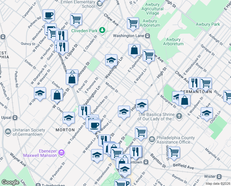 map of restaurants, bars, coffee shops, grocery stores, and more near 314 East Tulpehocken Street in Philadelphia