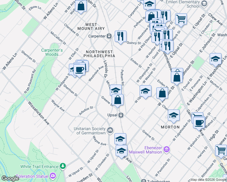 map of restaurants, bars, coffee shops, grocery stores, and more near in Philadelphia
