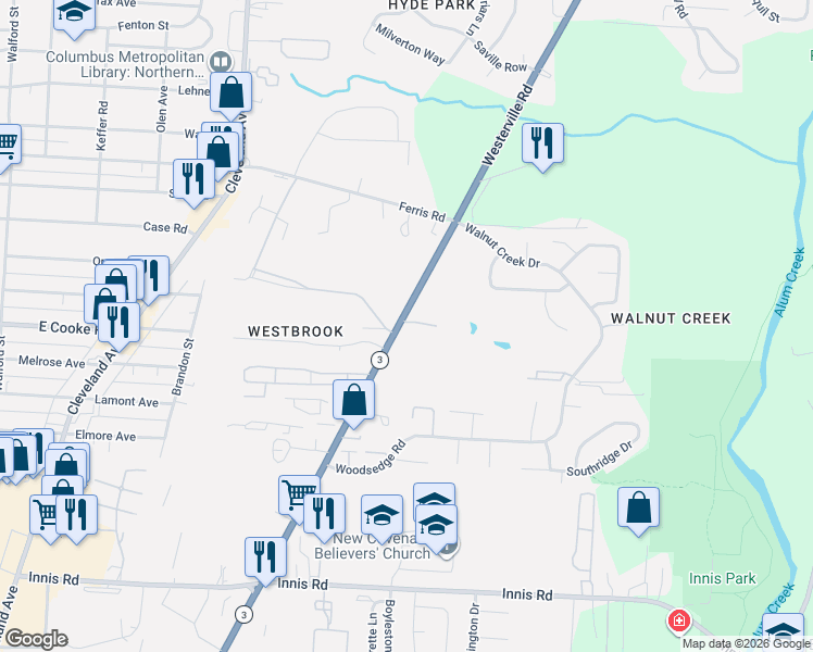 map of restaurants, bars, coffee shops, grocery stores, and more near 3730 Columbus-Wooster Road in Columbus