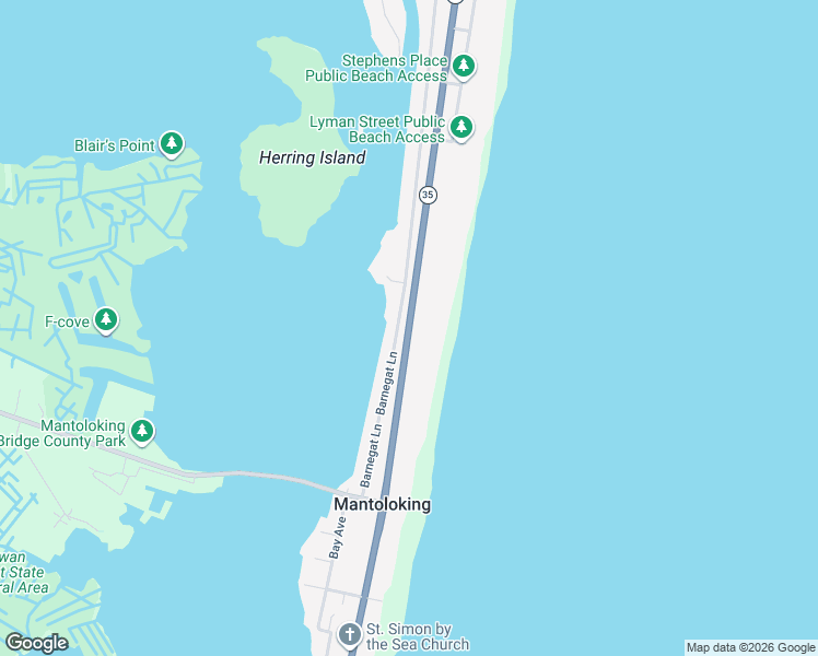 map of restaurants, bars, coffee shops, grocery stores, and more near 1073 1/2 Barnegat Lane in Mantoloking