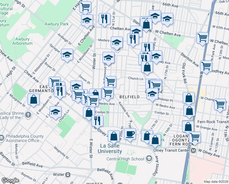 map of restaurants, bars, coffee shops, grocery stores, and more near 5962 West Champlost Avenue in Philadelphia