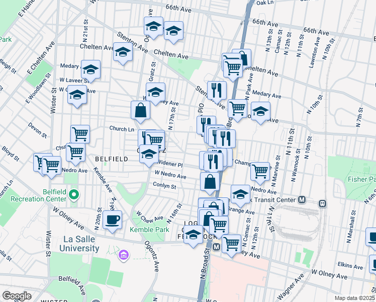 map of restaurants, bars, coffee shops, grocery stores, and more near 1549 West Champlost Avenue in Philadelphia
