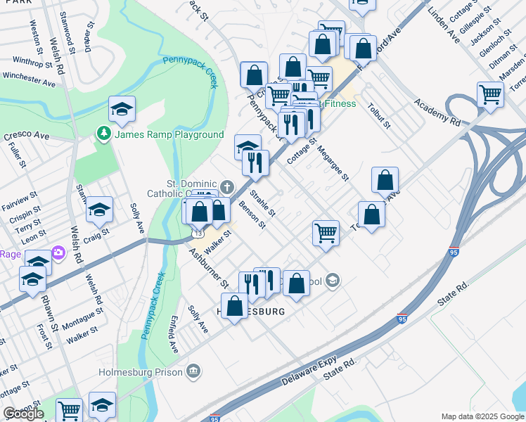 map of restaurants, bars, coffee shops, grocery stores, and more near 4454 Strahle Street in Philadelphia