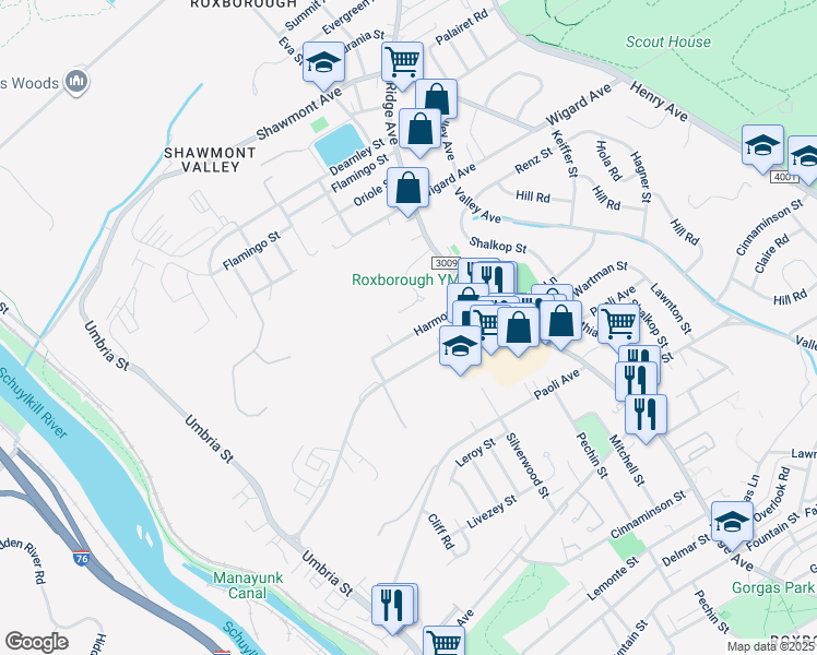 map of restaurants, bars, coffee shops, grocery stores, and more near 448 Harmon Road in Philadelphia