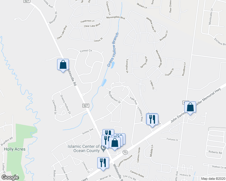 map of restaurants, bars, coffee shops, grocery stores, and more near 1202 Arlington Drive in Toms River