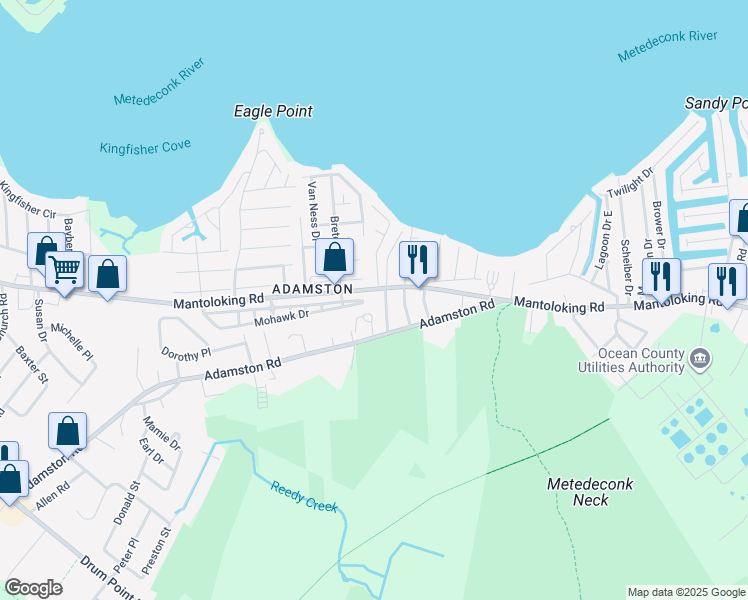 map of restaurants, bars, coffee shops, grocery stores, and more near 418 Mantoloking Road in Brick Township