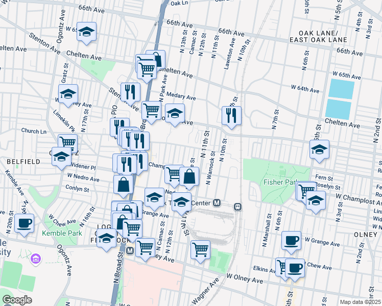 map of restaurants, bars, coffee shops, grocery stores, and more near 6048 North Marvine Street in Philadelphia