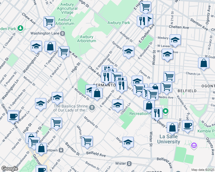 map of restaurants, bars, coffee shops, grocery stores, and more near in Philadelphia