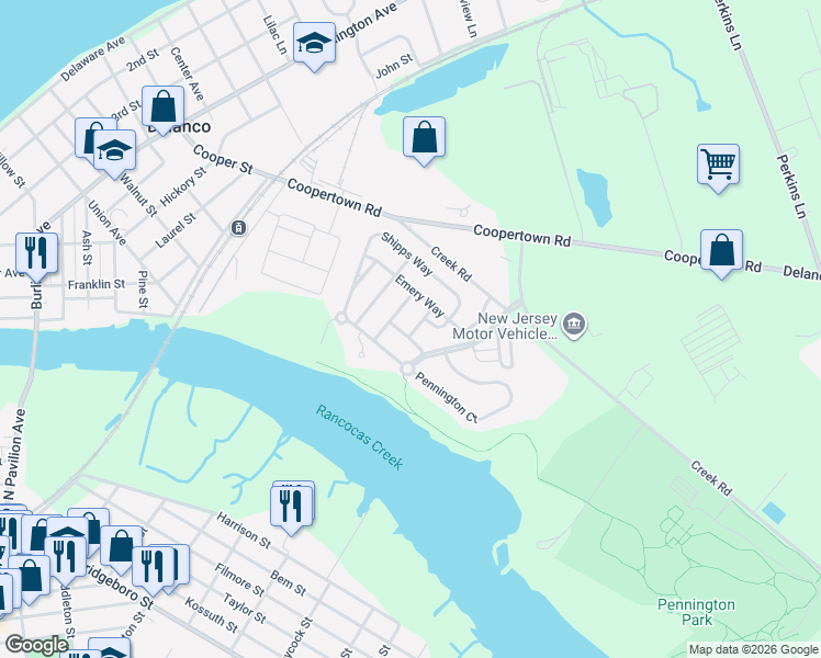 map of restaurants, bars, coffee shops, grocery stores, and more near 4 Harlow Place in Delanco