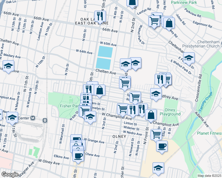 map of restaurants, bars, coffee shops, grocery stores, and more near 264 West Godfrey Avenue in Philadelphia