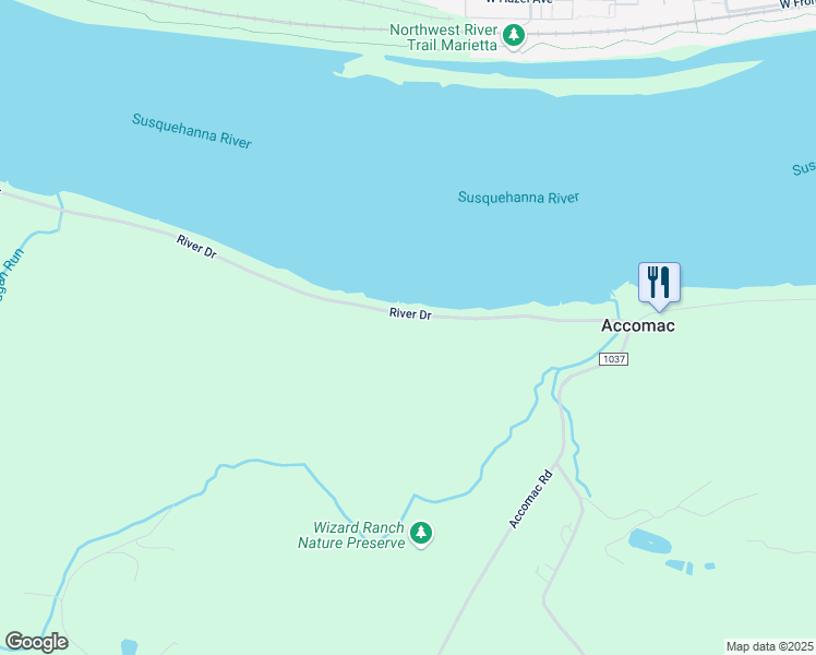 map of restaurants, bars, coffee shops, grocery stores, and more near 6130 River Drive in York
