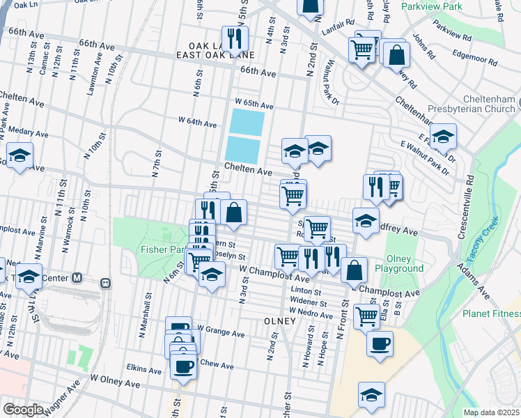 map of restaurants, bars, coffee shops, grocery stores, and more near 264 West Godfrey Avenue in Philadelphia