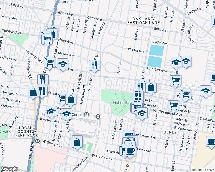 map of restaurants, bars, coffee shops, grocery stores, and more near 6109 North 8th Street in Philadelphia